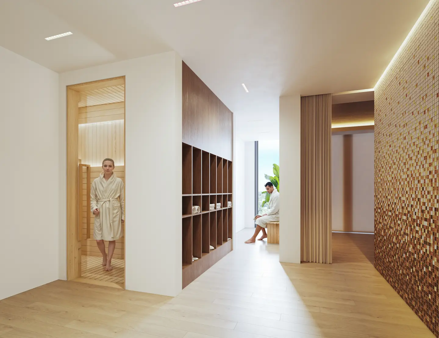 LEV spa and wellness suite with sauna and calm interiors